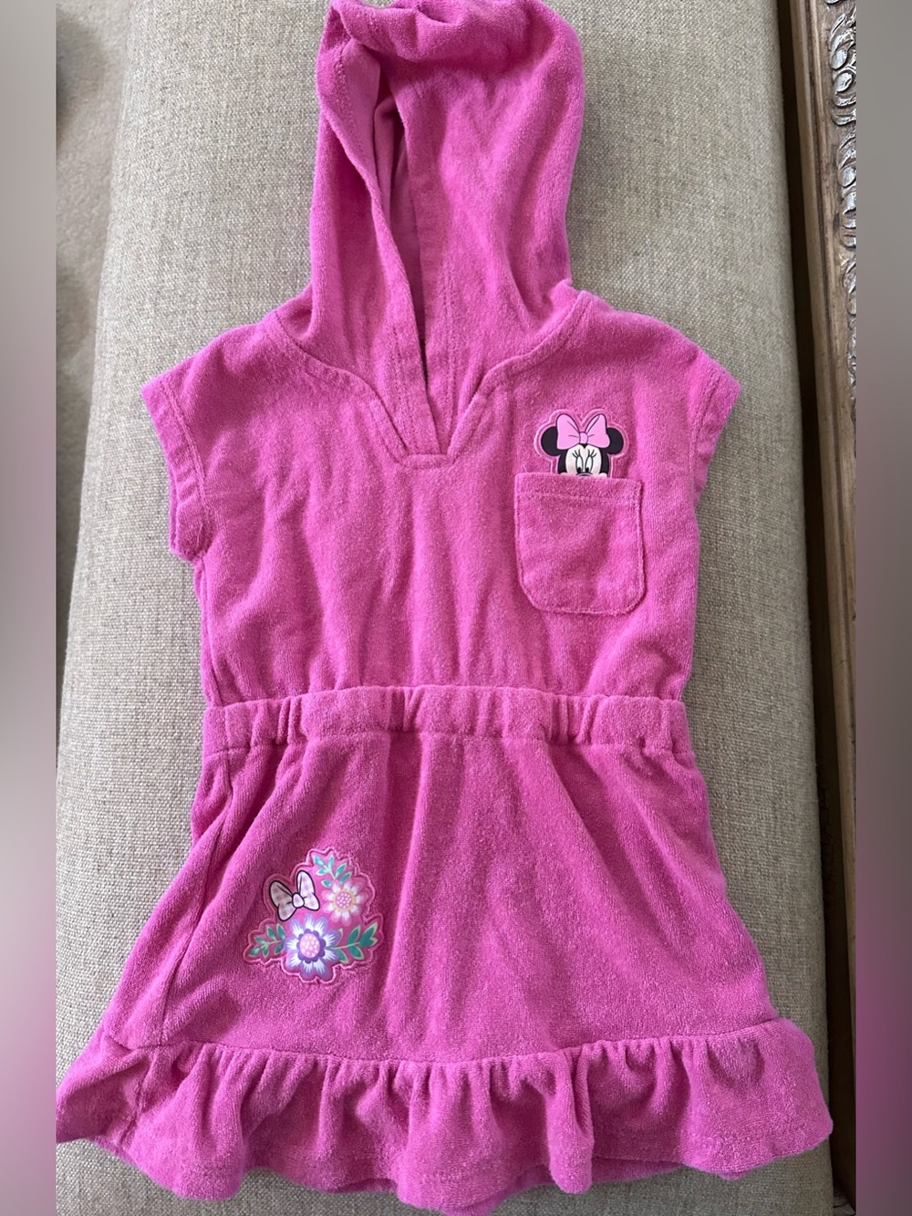 Disney Pink Minnie Hooded Terry Swimsuit Coverup with Floral Patch